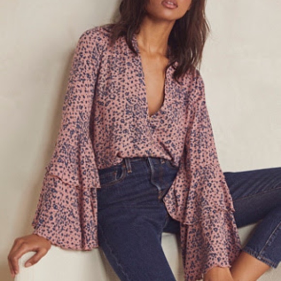 Free People Tops - Free People Pink & Blue Floral Bodysuit